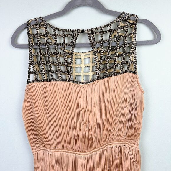 Ark & Co. Peach Pink Beaded Sleeveless Pleated Cocktail Dress Boho Flapper Sz M - Picture 6 of 15